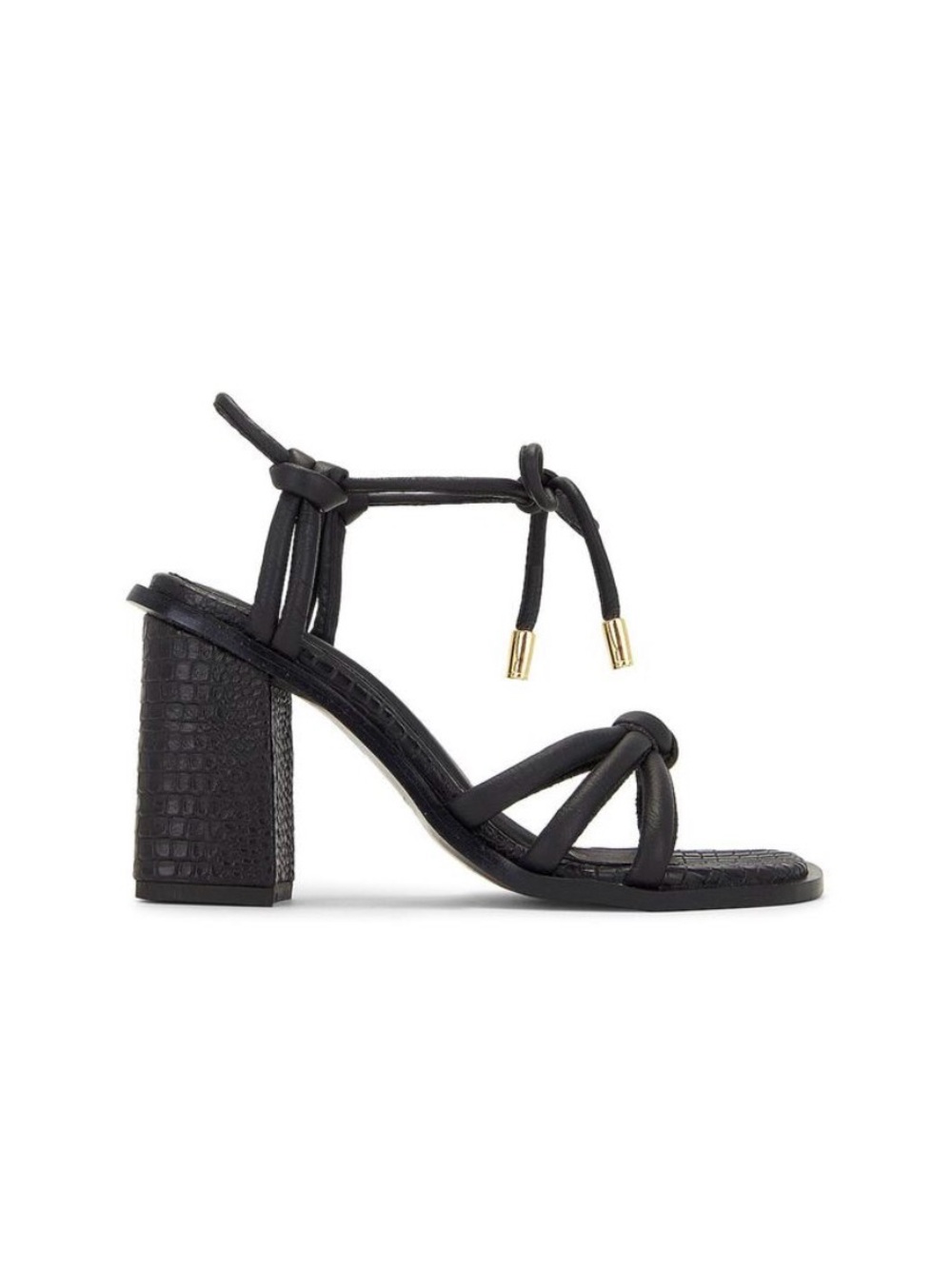 Kaanas Black Knotted Strap Block Heel Sandals with Gold Accents New read desc